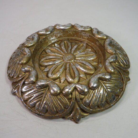 Vintage Medallion Art Deco Victorian Design Gold w Silver Leaf flat back HEAVY - Picture 2 of 12